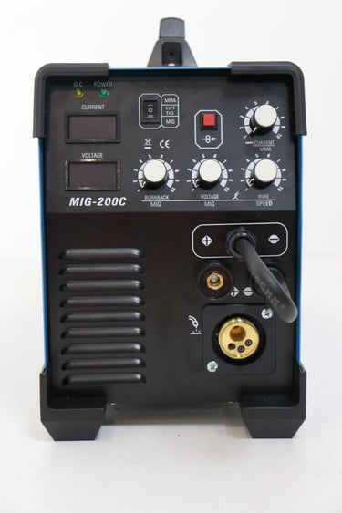 MIG-200C MIG Welder Inverter 200A | Dual Voltage 110V/220V | Gas/Gasless Welding | IGBT Technology | Includes MIG Torch, Ground Clamp, Electrode Holder & Gas Hose | Professional and Home Welding Machine